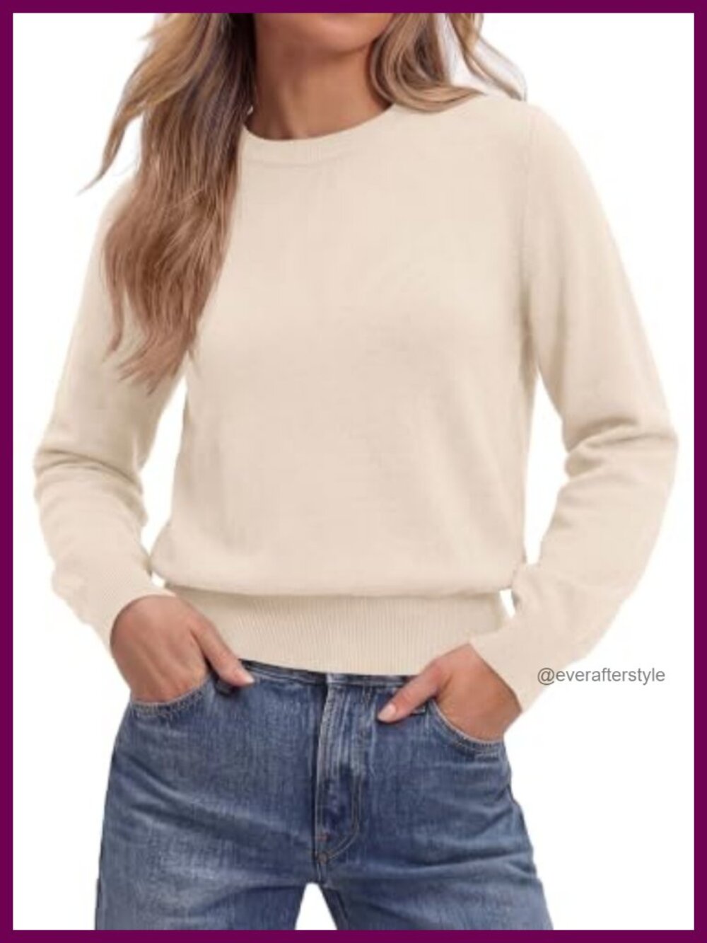Women's Cropped Crew Neck Knit Pullover Long Sleeve Sweater Soft